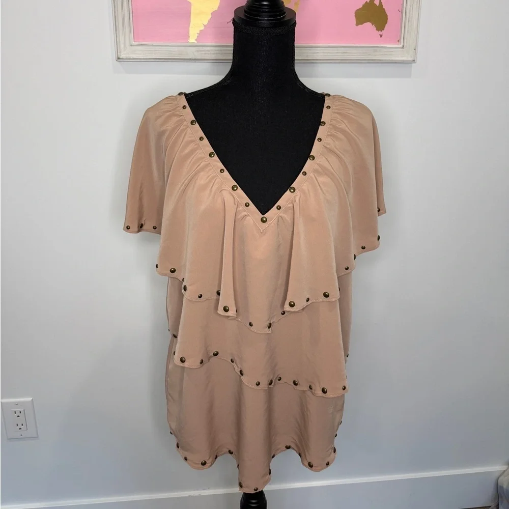 Hanna G Nude V-Neck Western Top